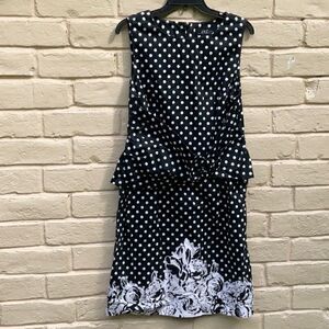Take 50% OFF- MidNight Velvet Polka Dot Border Floral Sheath Dress,Size-14